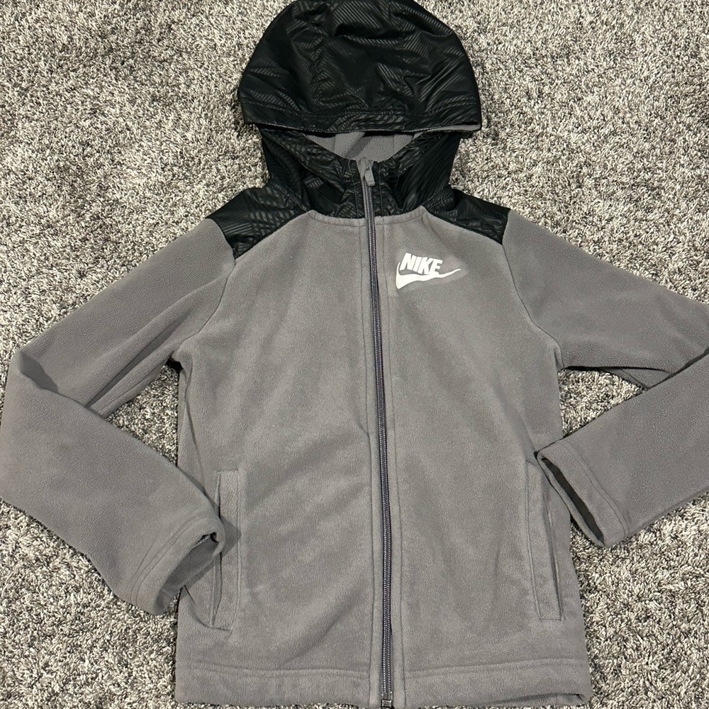 Nike Fleece hooded jacket Kids boys youth size Small S Youth gray black